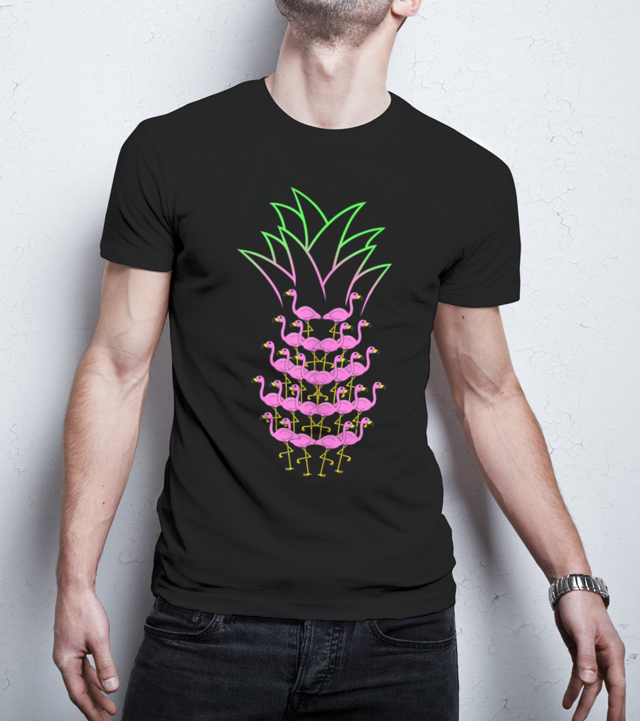 Pineapple Flamingo Neon Stack Formation T-Shirt