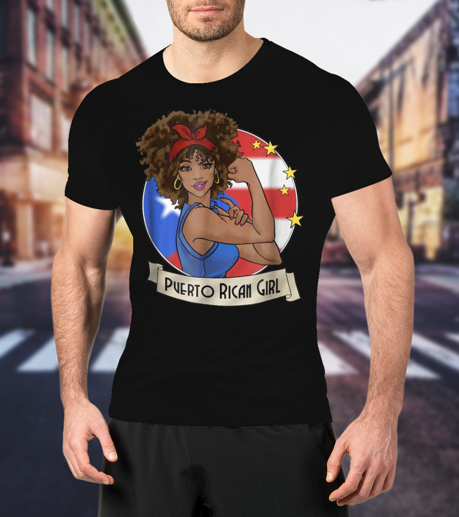 Puerto Rican Girl Strong Pride With Puerto Rico Flag And Stars T-Shirt