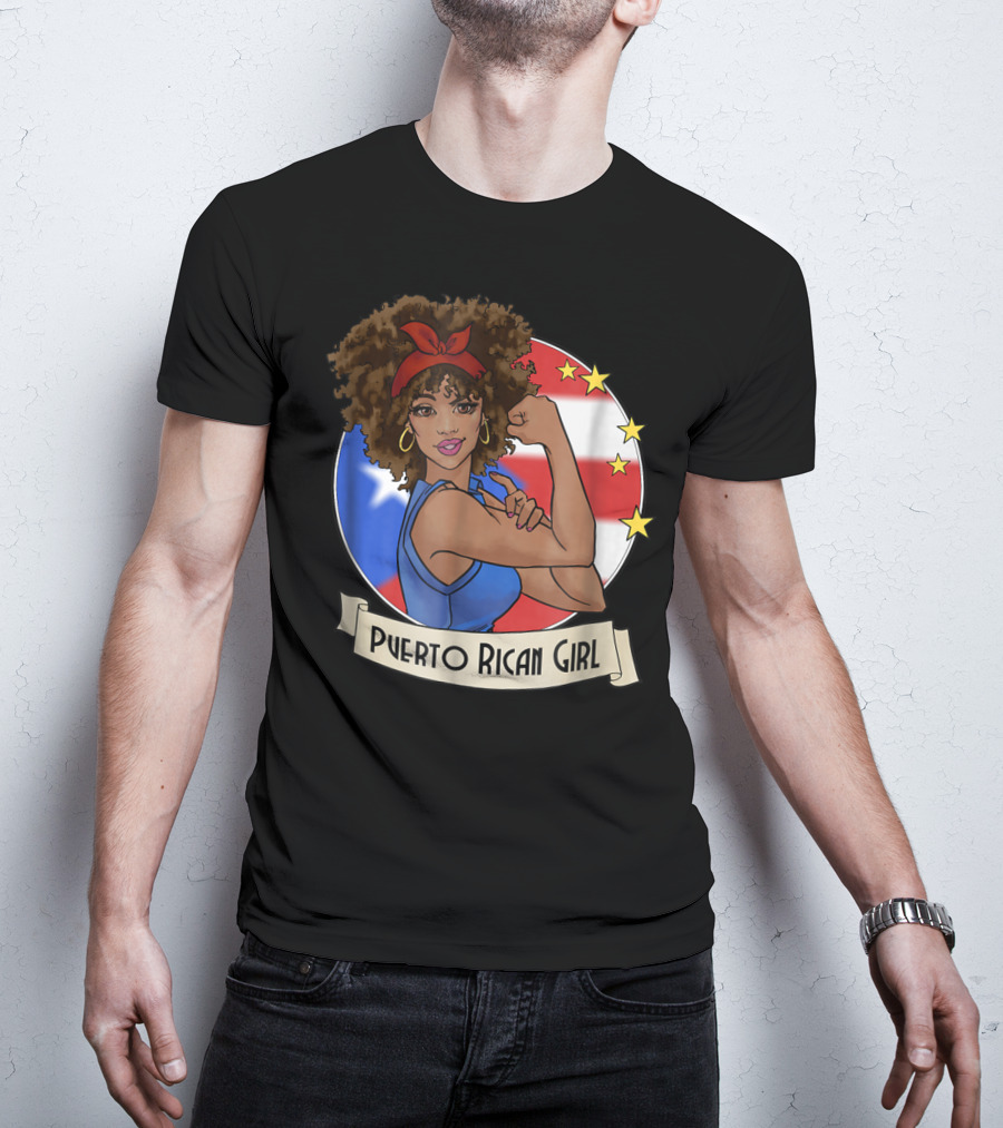 Puerto Rican Girl Strong Pride With Puerto Rico Flag And Stars T-Shirt