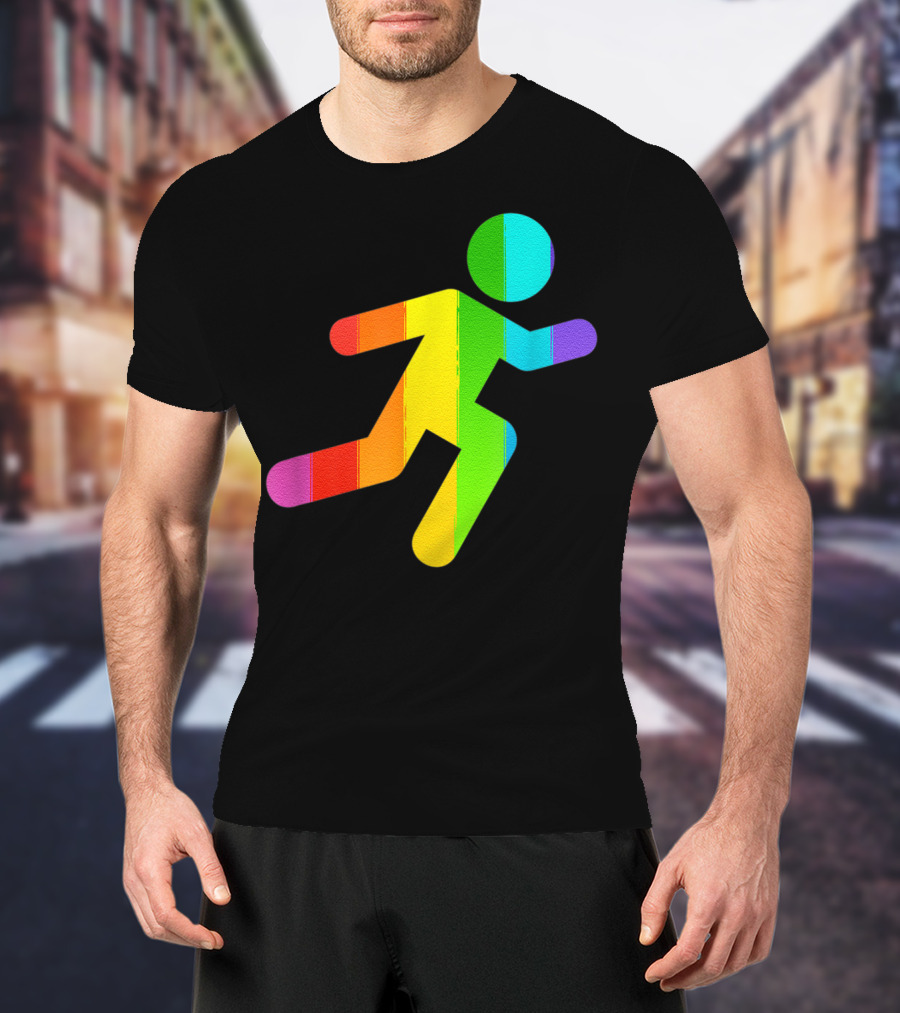 Rainbow Stick Figure Running T-Shirt