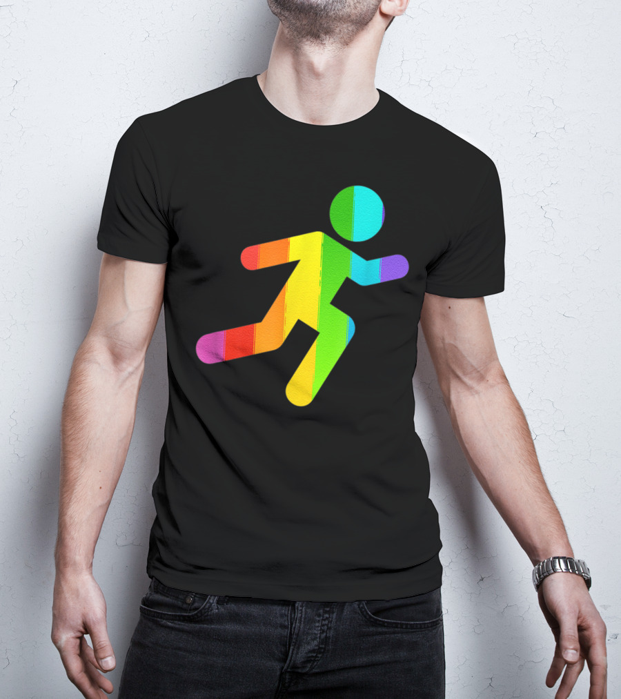 Rainbow Stick Figure Running T-Shirt