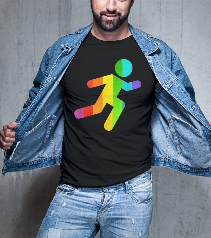 Rainbow Stick Figure Running T-Shirt