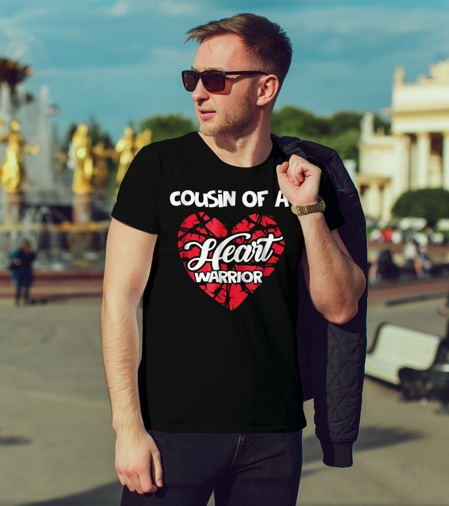 Cousin Of A Heart Warrior Red Ribbon Heart Support T-Shirt