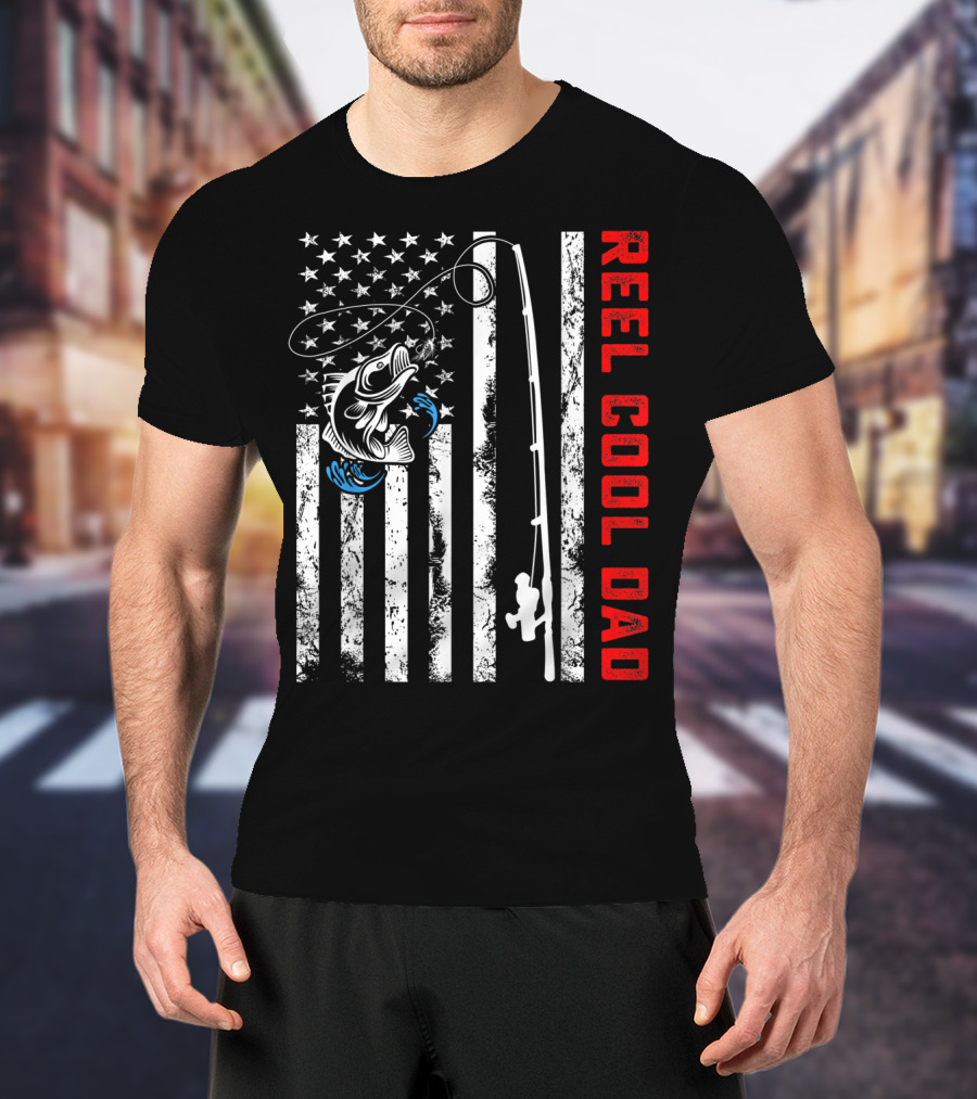 Reel Cool Dad American Flag Fishing Patriotic Father's Day Birthday T-Shirt