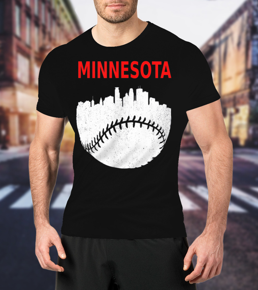Minnesota Baseball Minneapolis Cityscape Retro Vin T-Shirt