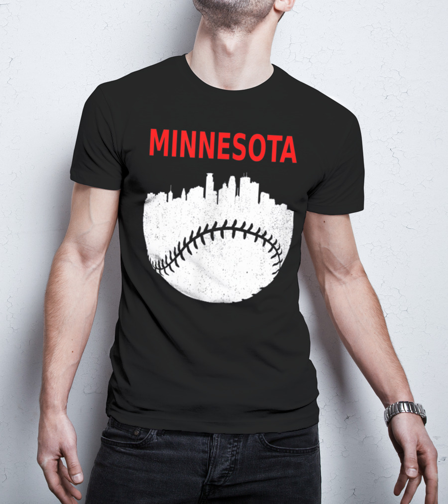 Minnesota Baseball Minneapolis Cityscape Retro Vin T-Shirt