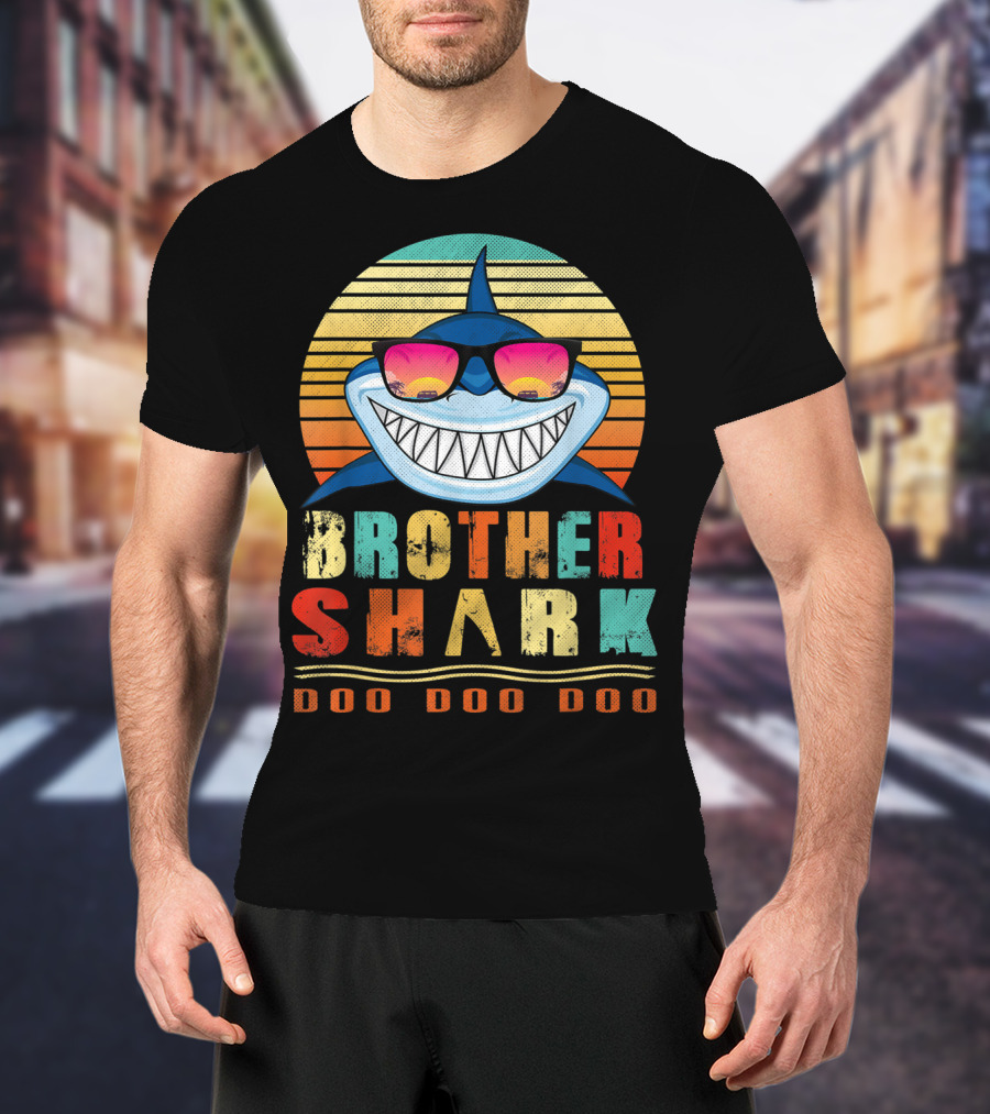 Brother Shark Doo Doo Doo Retro Vintage Sunglasses Sunset T-Shirt