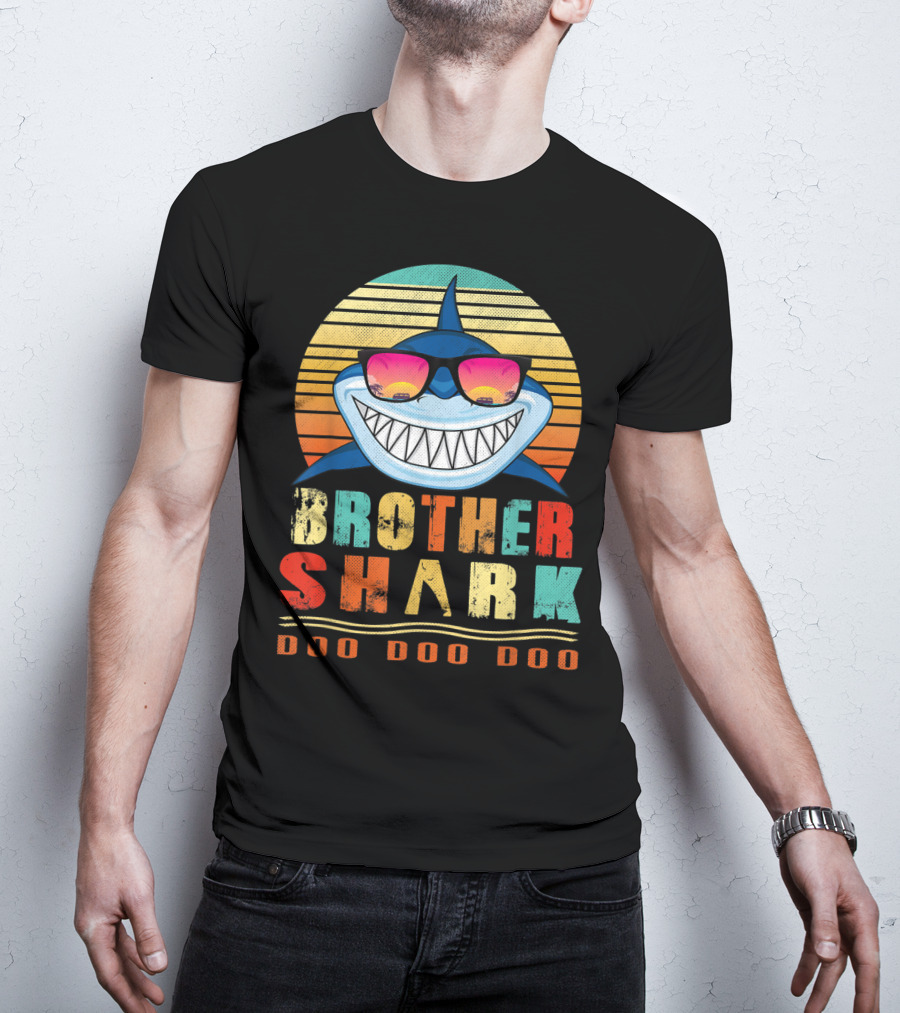 Brother Shark Doo Doo Doo Retro Vintage Sunglasses Sunset T-Shirt