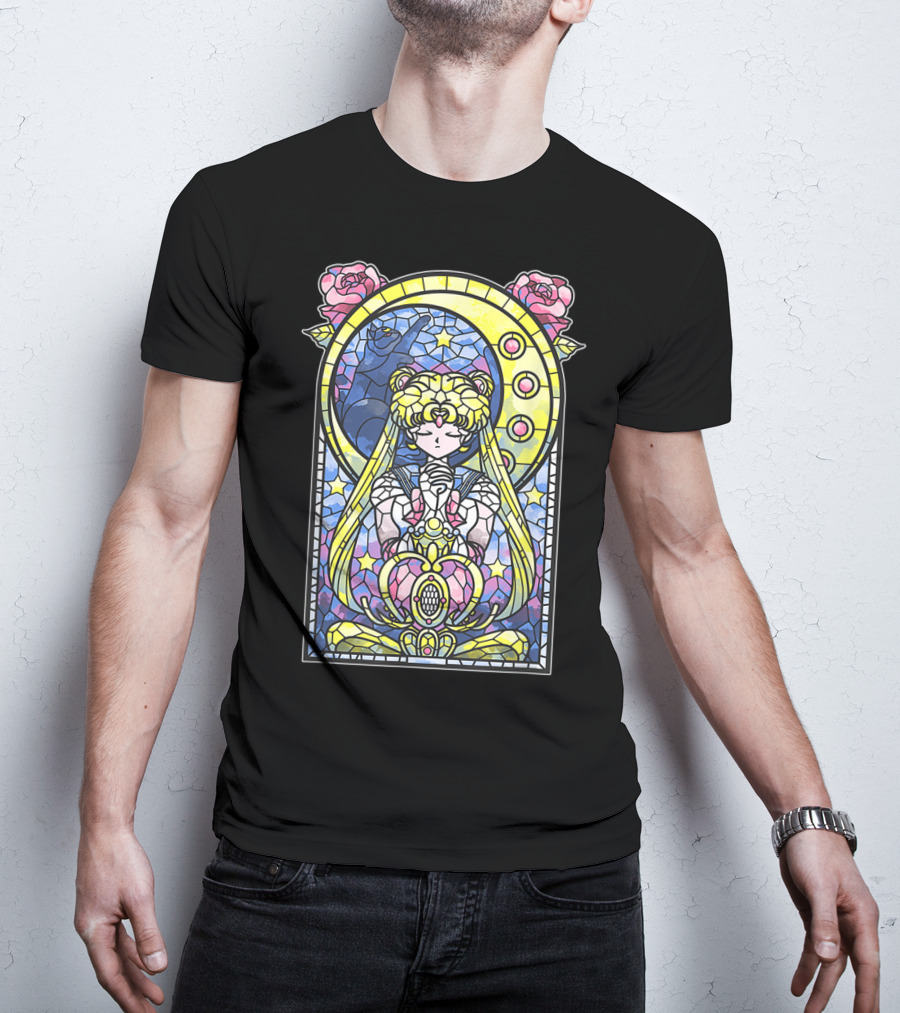 Sailor Moon Blessing Stained Glass Style Roses And Moon Phases T-Shirt