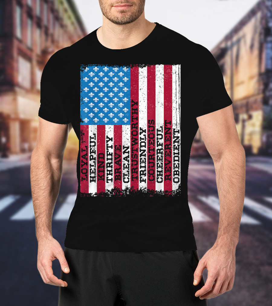 Patriotic Scout Law Traits With US Flag T-Shirt