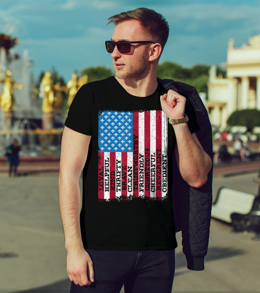 Patriotic Scout Law Traits With US Flag T-Shirt