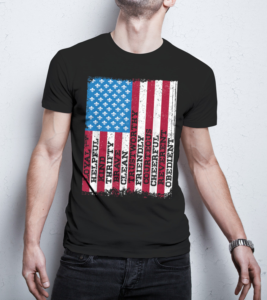 Patriotic Scout Law Traits With US Flag T-Shirt