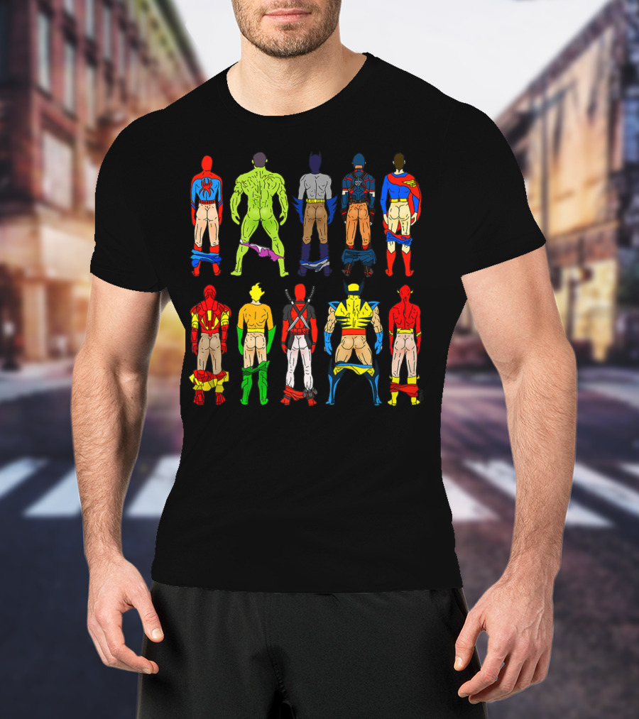 Superhero Butts Avengers DC Comics Parody Action Heroes 4 T-Shirt