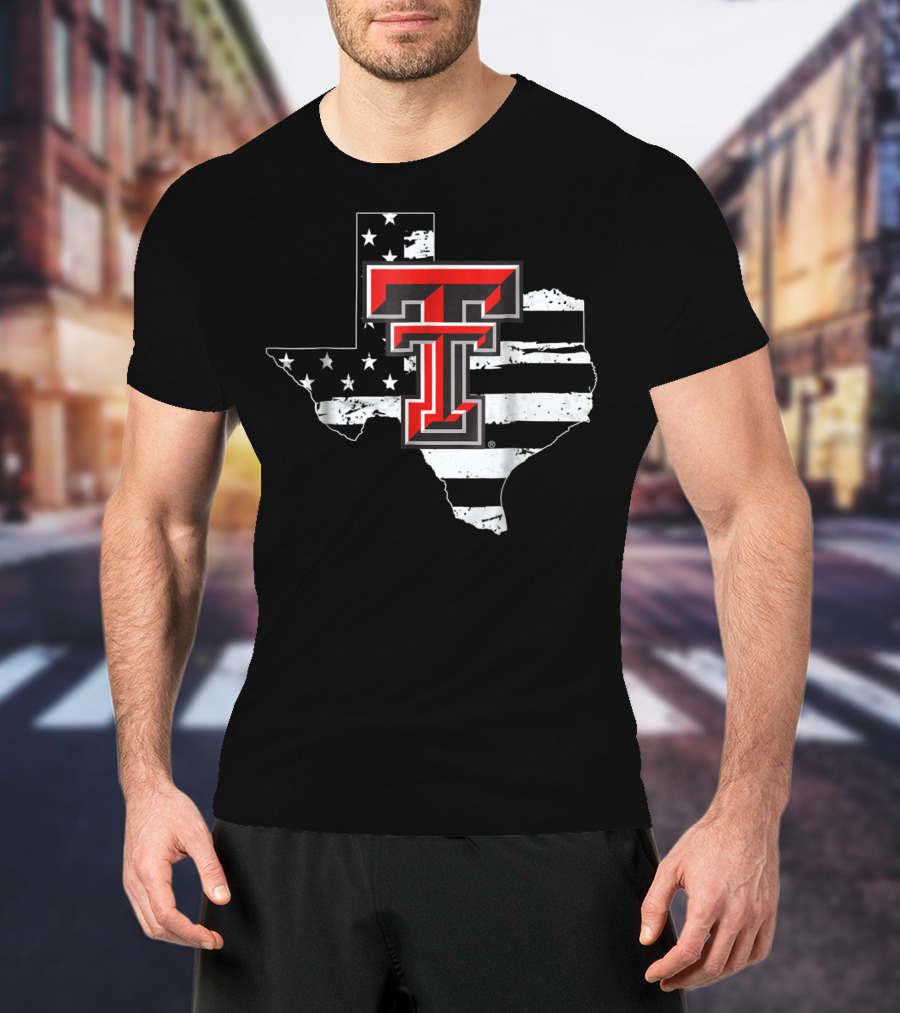 Texas Tech Red Raiders American Flag Texas Outline T-Shirt