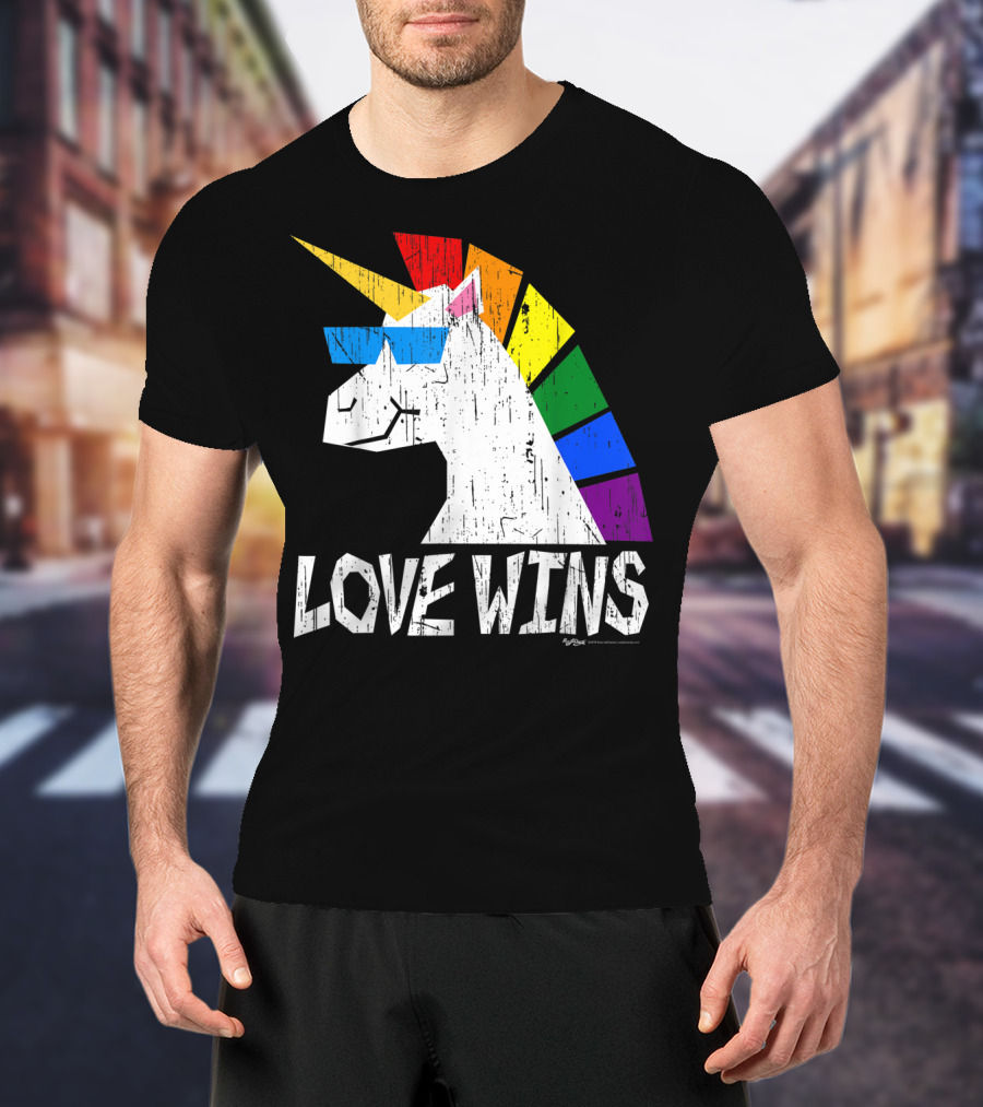 Love Wins Totally Straight Rainbow Unicorn Vintage Gay T-Shirt