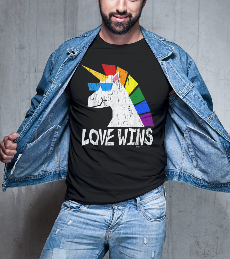 Love Wins Totally Straight Rainbow Unicorn Vintage Gay T-Shirt