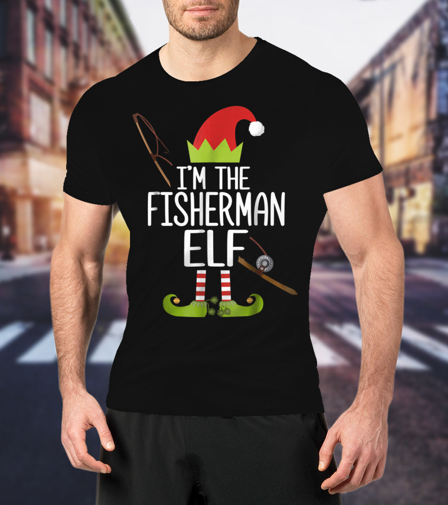 I'm The Fisherman Elf Christmas Hat And Fishing Gear T-Shirt