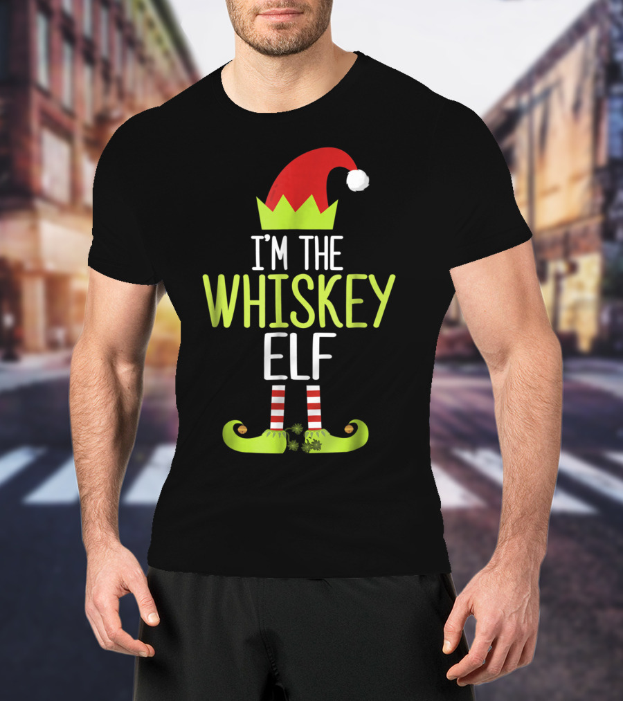I'm The Whiskey Elf Christmas Family Elf Hat And Striped Shoes T-Shirt