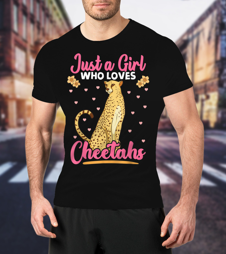 Just A Girl Who Loves Cheetahs With Hearts And Flowers T-Shirt