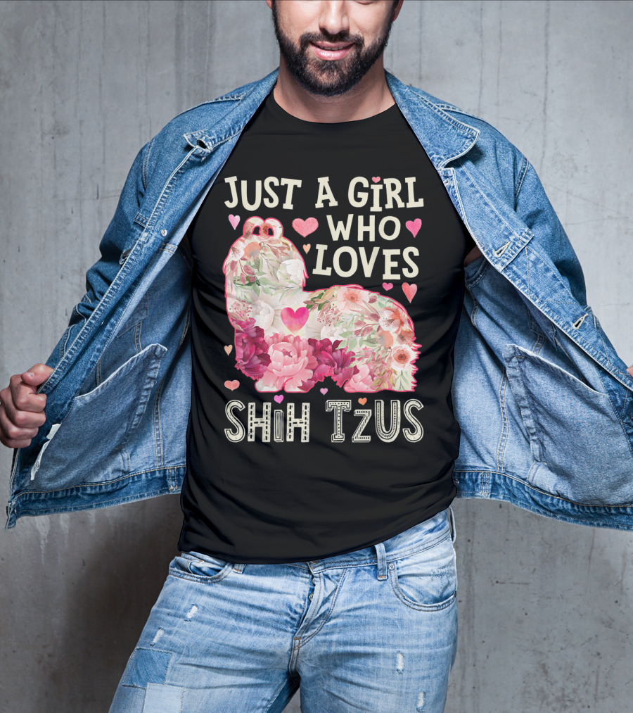 Just A Girl Who Loves Shih Tzus Floral Heart T-Shirt