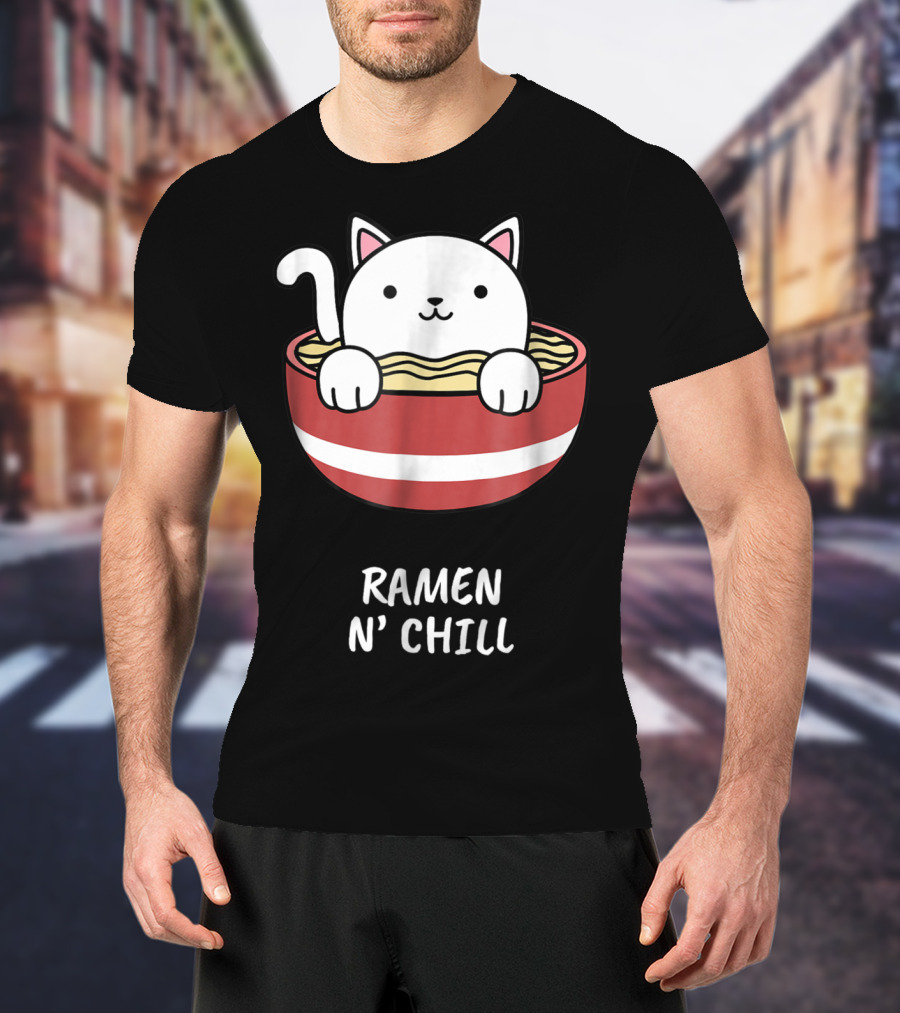 Kawaii Japanese Anime Cat Ramen N' Chill Kids Girl T-Shirt