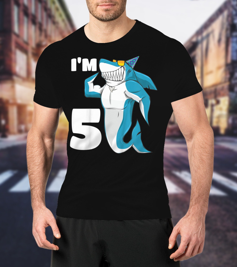 I'm 5 Muscle Shark Birthday Party Hat T-Shirt