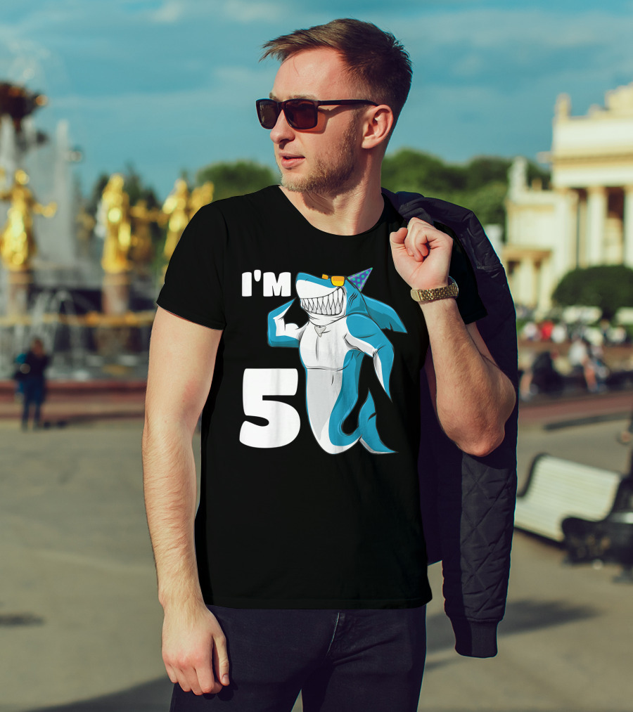 I'm 5 Muscle Shark Birthday Party Hat T-Shirt