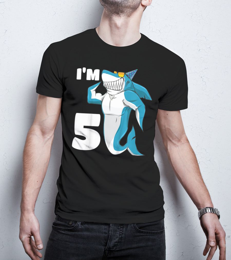 I'm 5 Muscle Shark Birthday Party Hat T-Shirt