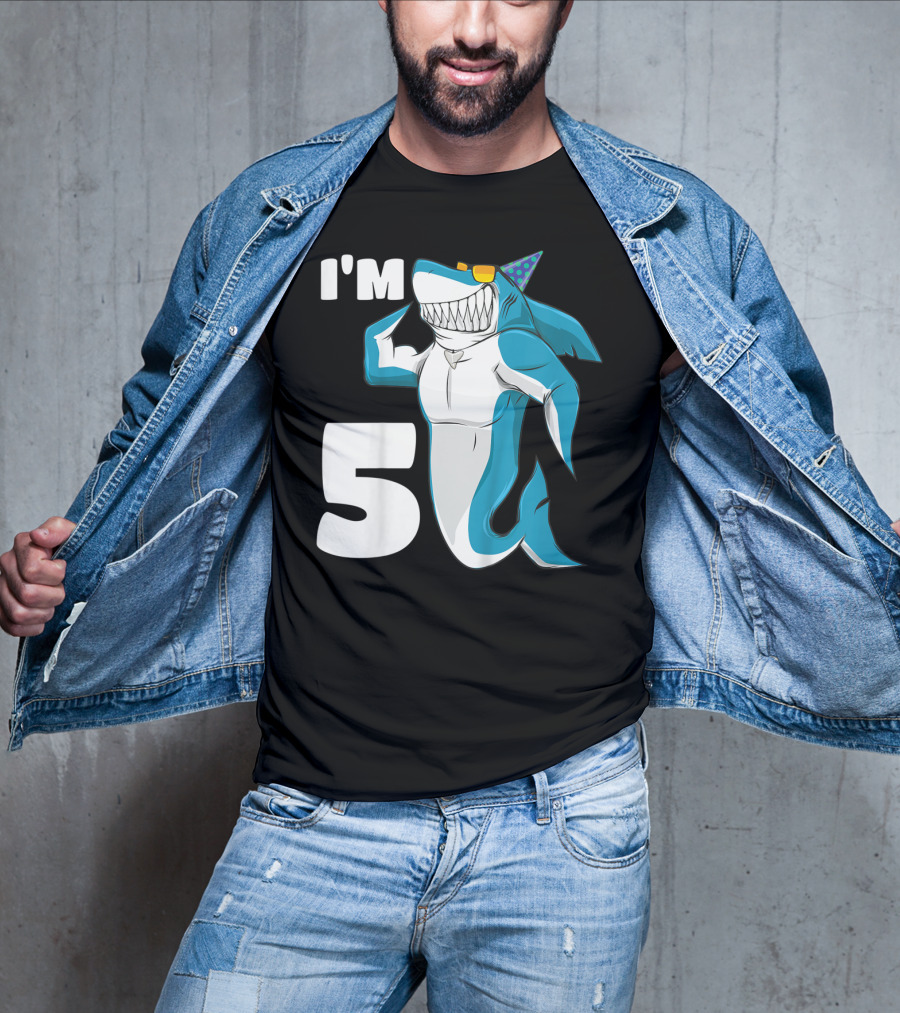 I'm 5 Muscle Shark Birthday Party Hat T-Shirt