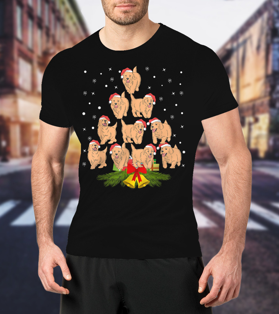 Labrador Puppies Santa Hats Christmas Tree Holiday Snowflakes Bells Gifts T-Shirt