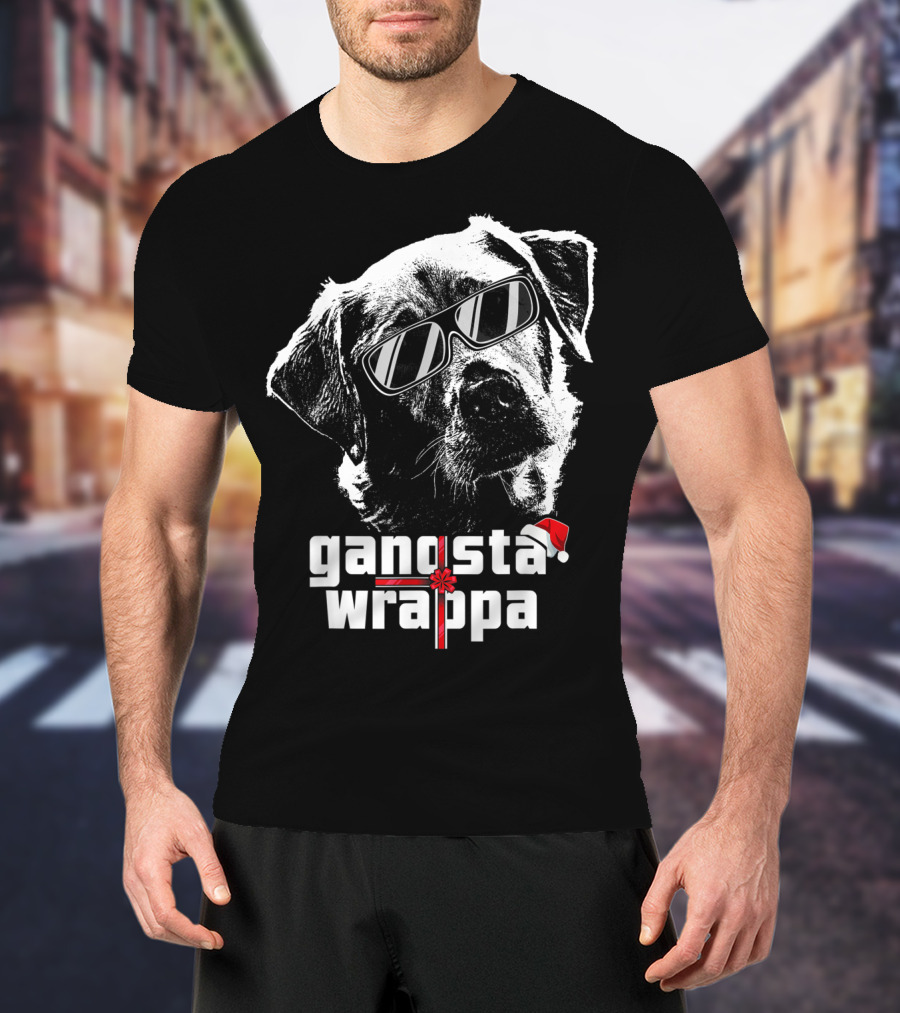 Gangsta Wrappa Labrador Retriever With Sunglasses And Santa Hat T-Shirt