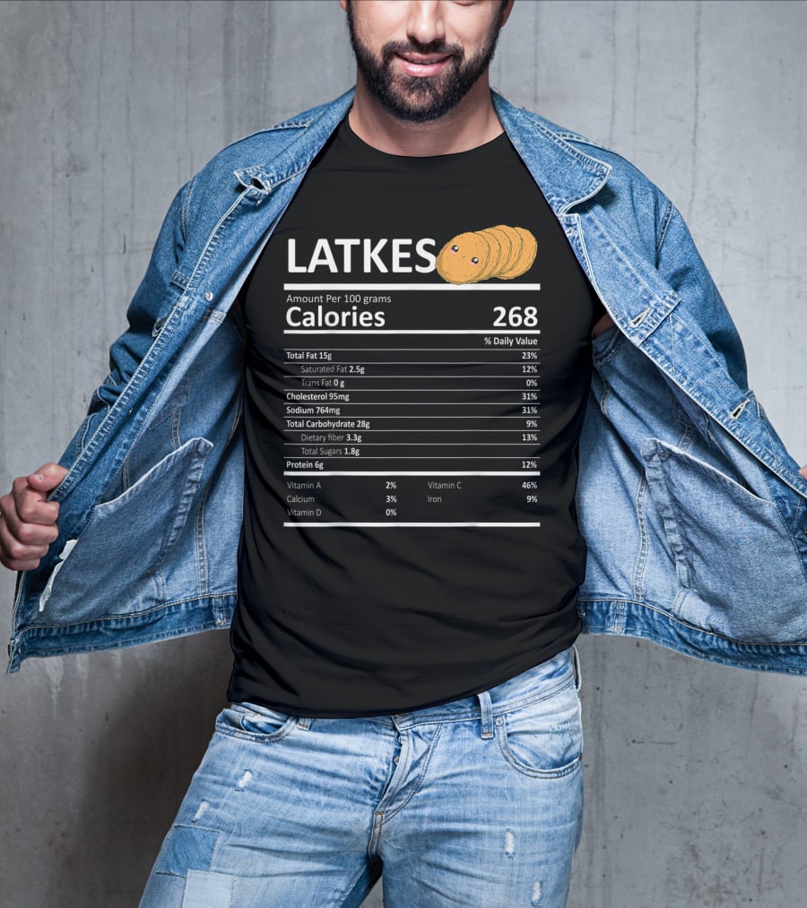 Latkes Nutritional Facts Calories Hanukkah Holiday Humor T-Shirt