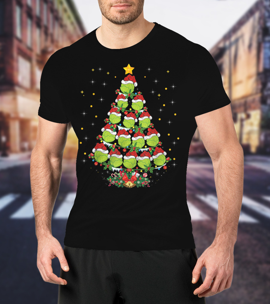 Lettuce Lover Xmas Tree With Santa Hat Christmas Star T-Shirt