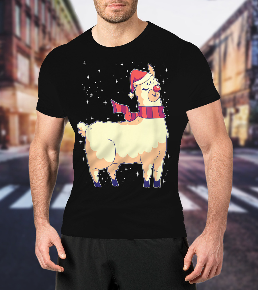 Llama Alpaca Reindeer Santa Claus Christmas Holiday T-Shirt