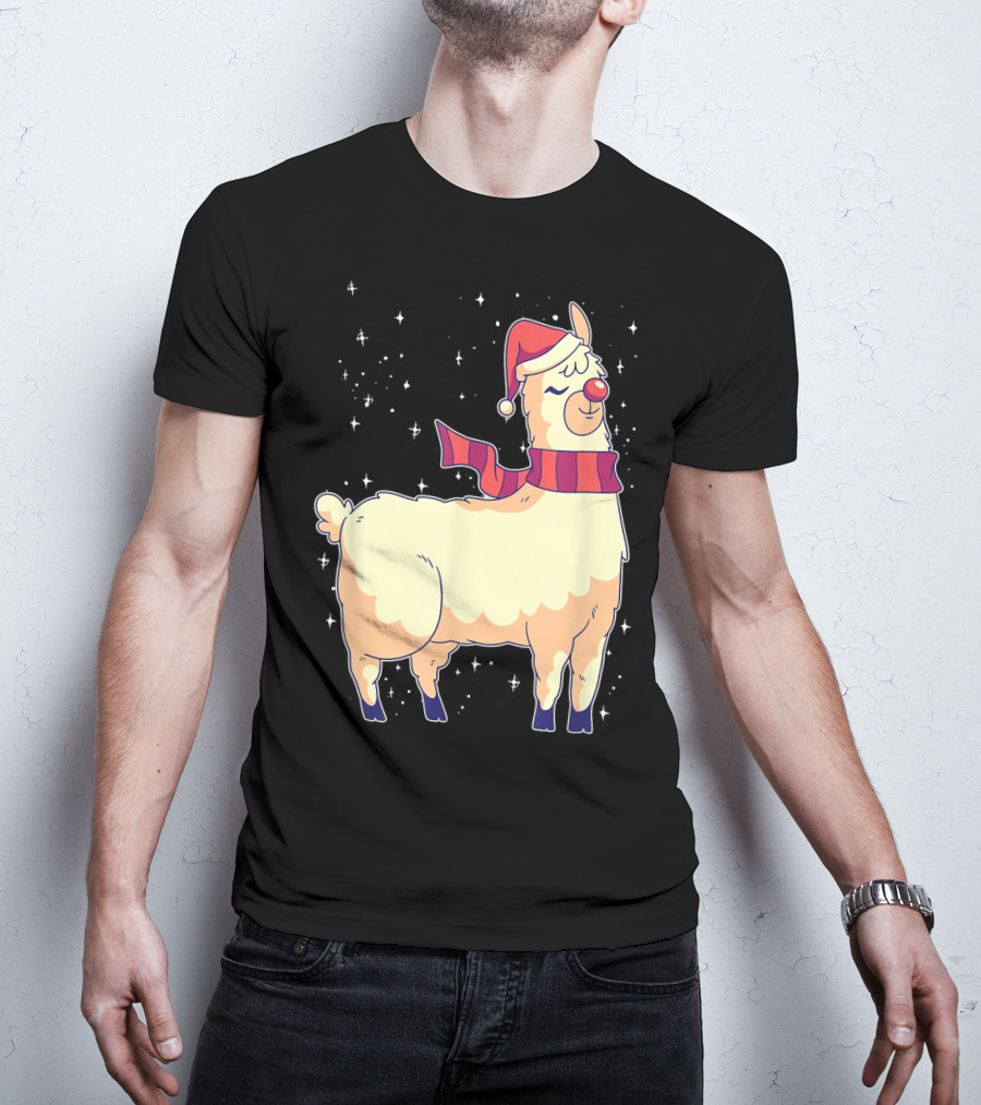 Llama Alpaca Reindeer Santa Claus Christmas Holiday T-Shirt