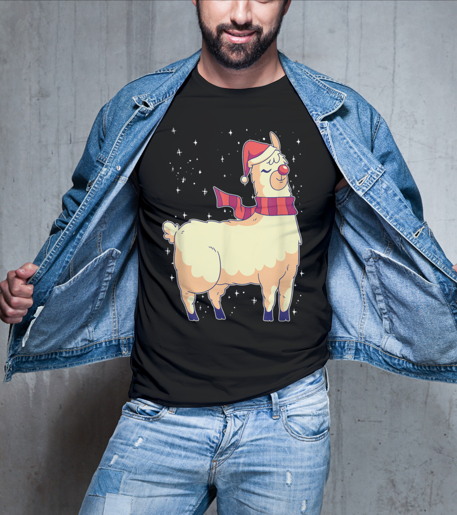 Llama Alpaca Reindeer Santa Claus Christmas Holiday T-Shirt