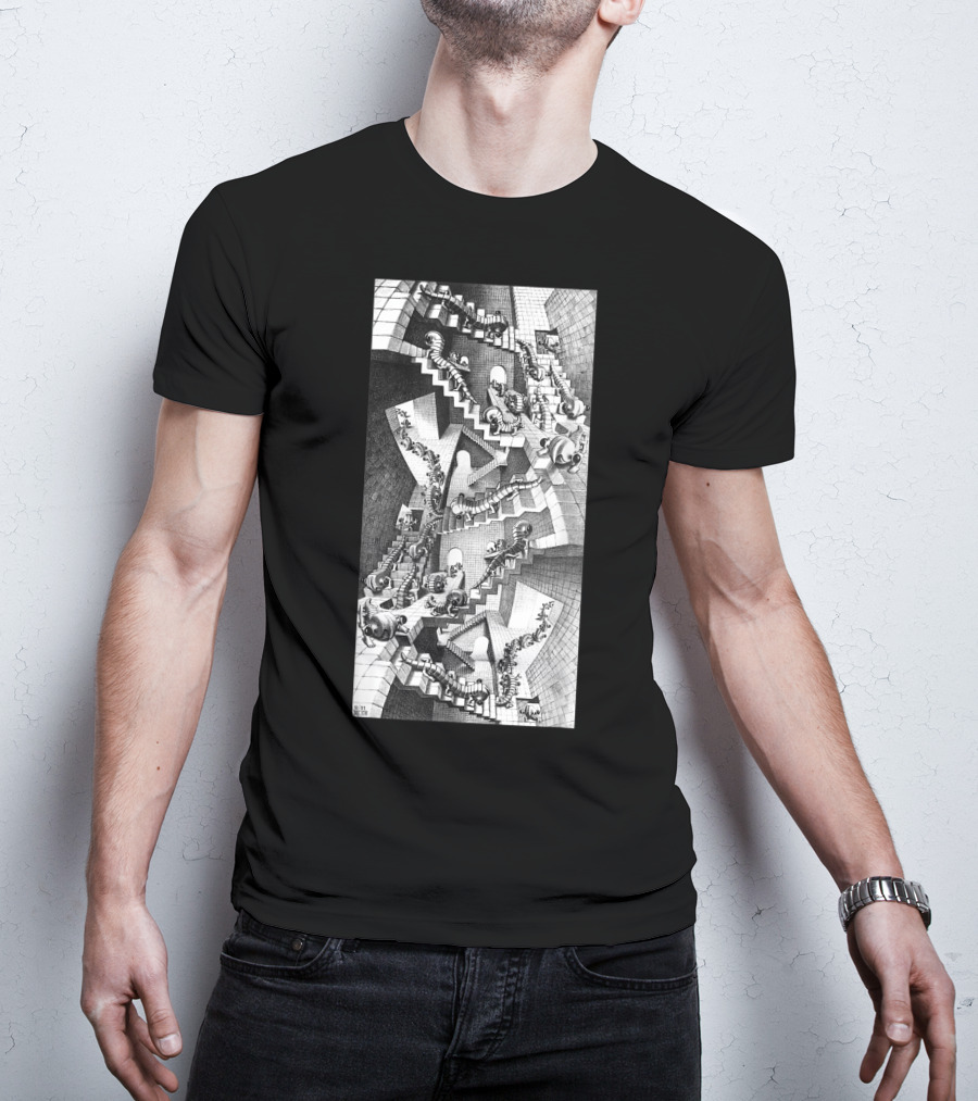 Escher Relativity Optical Illusion Staircase Maze In Three Colors T-Shirt
