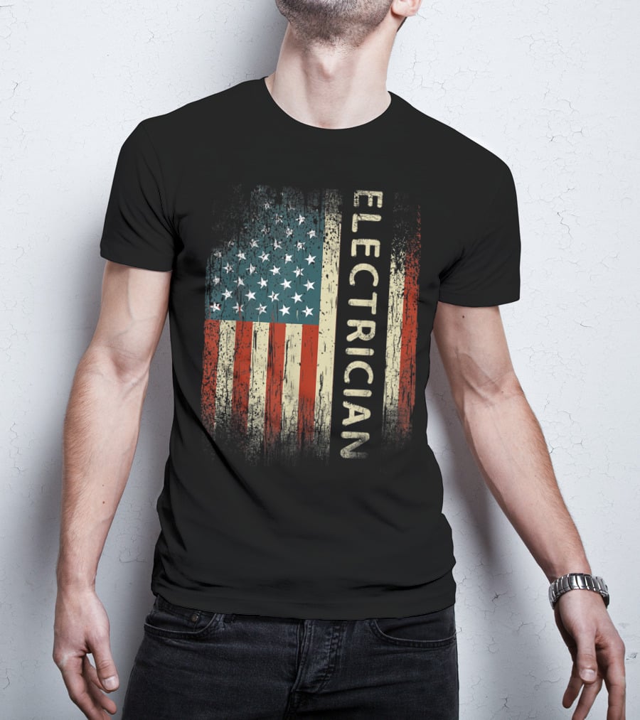 Electrician American USA Flag Patriotic Mens T-Shirt