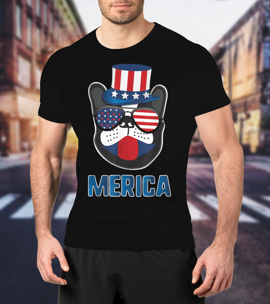 Merica Boston Terrier Dog Patriotic Uncle Sam Hat USA T-Shirt
