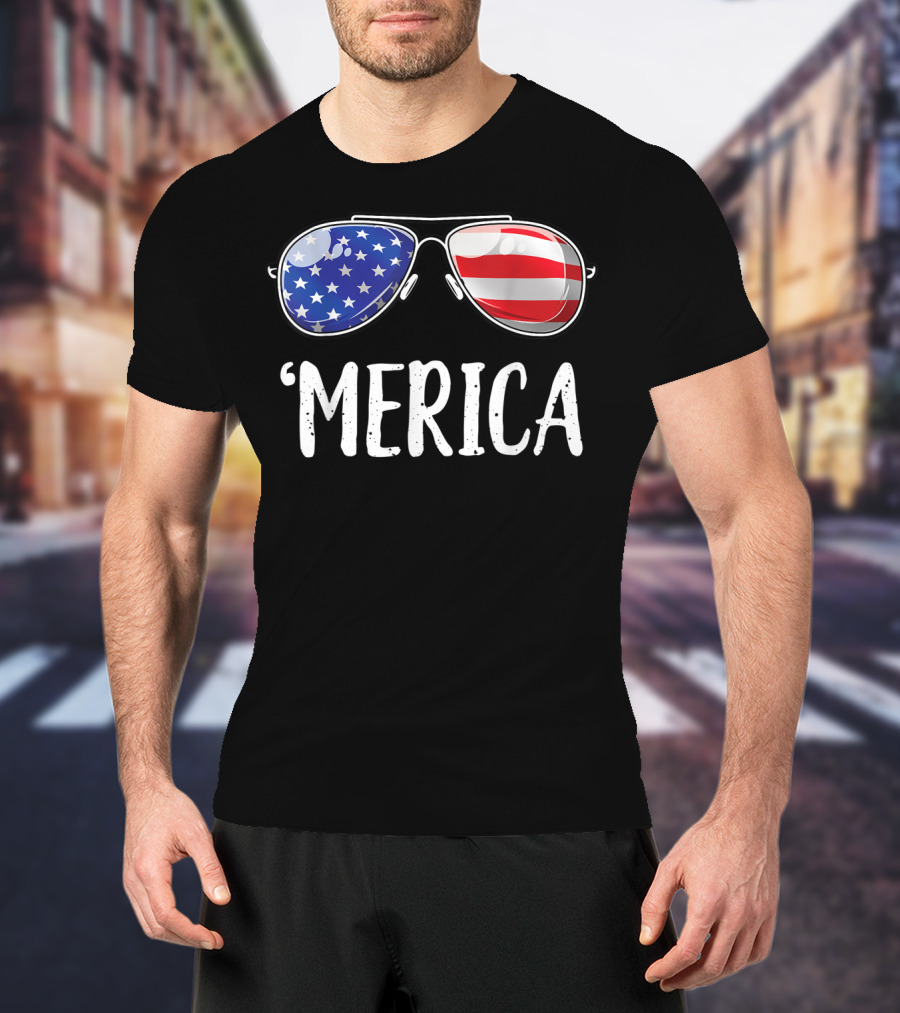 'Merica Sunglasses American Flag Fourth Of July T-Shirt