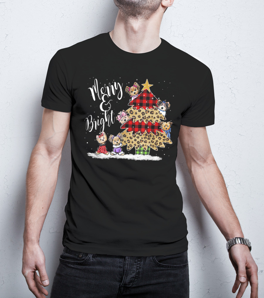 Merry Bright Plaid Leopard Christmas Tree Shih Tzu T-Shirt