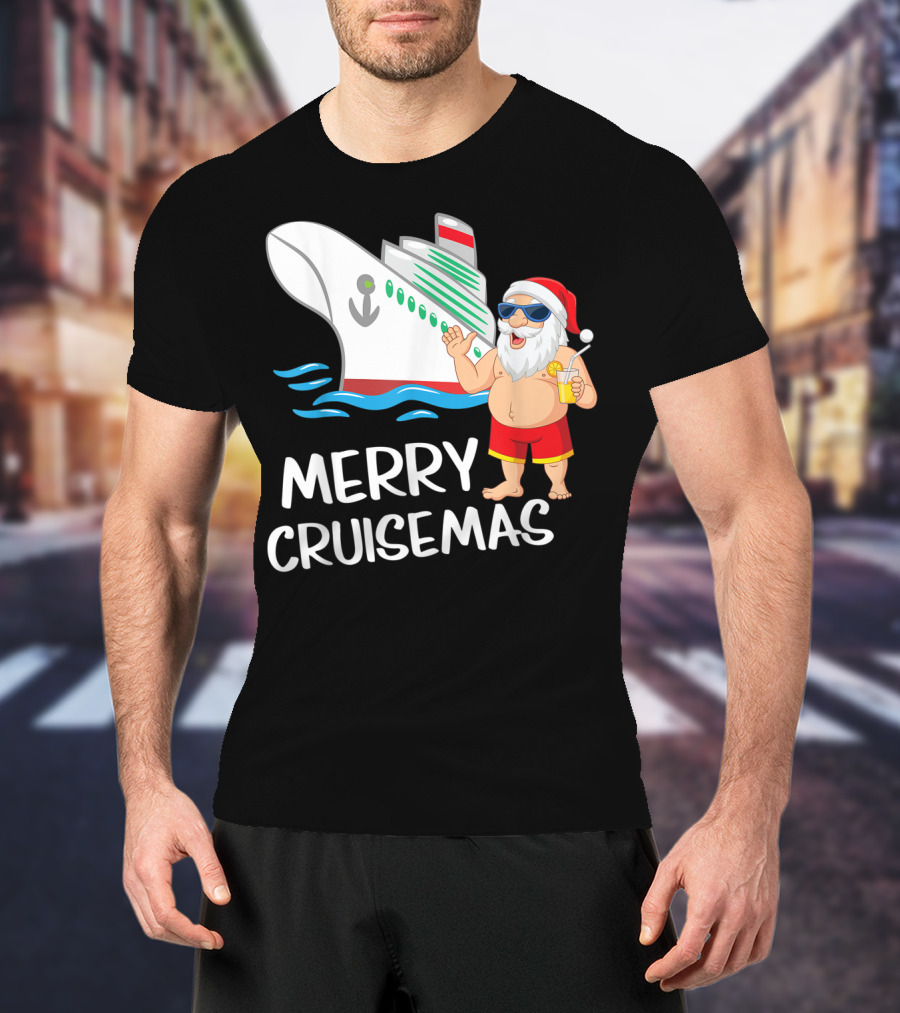 Merry Cruisemas Santa Claus Tropical Vacation Cruise Ship T-Shirt
