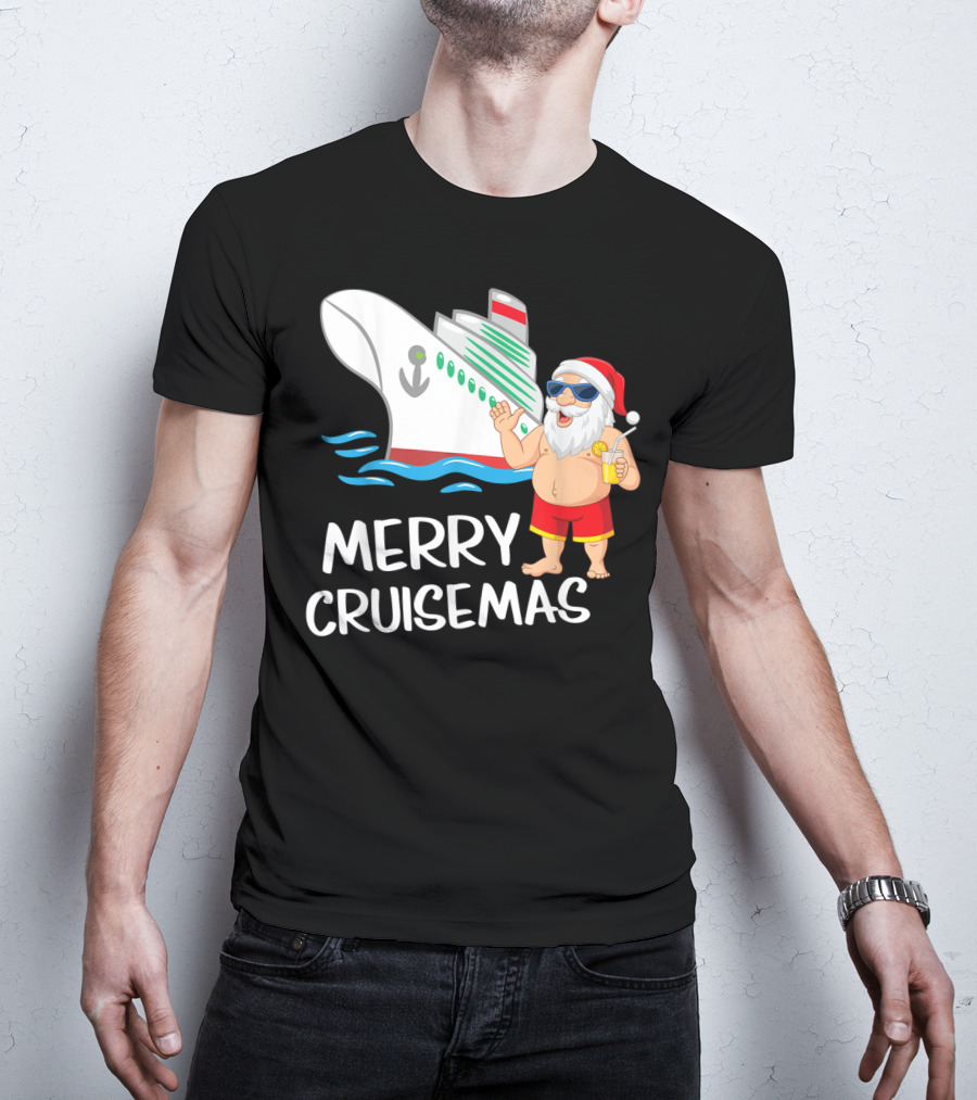 Merry Cruisemas Santa Claus Tropical Vacation Cruise Ship T-Shirt
