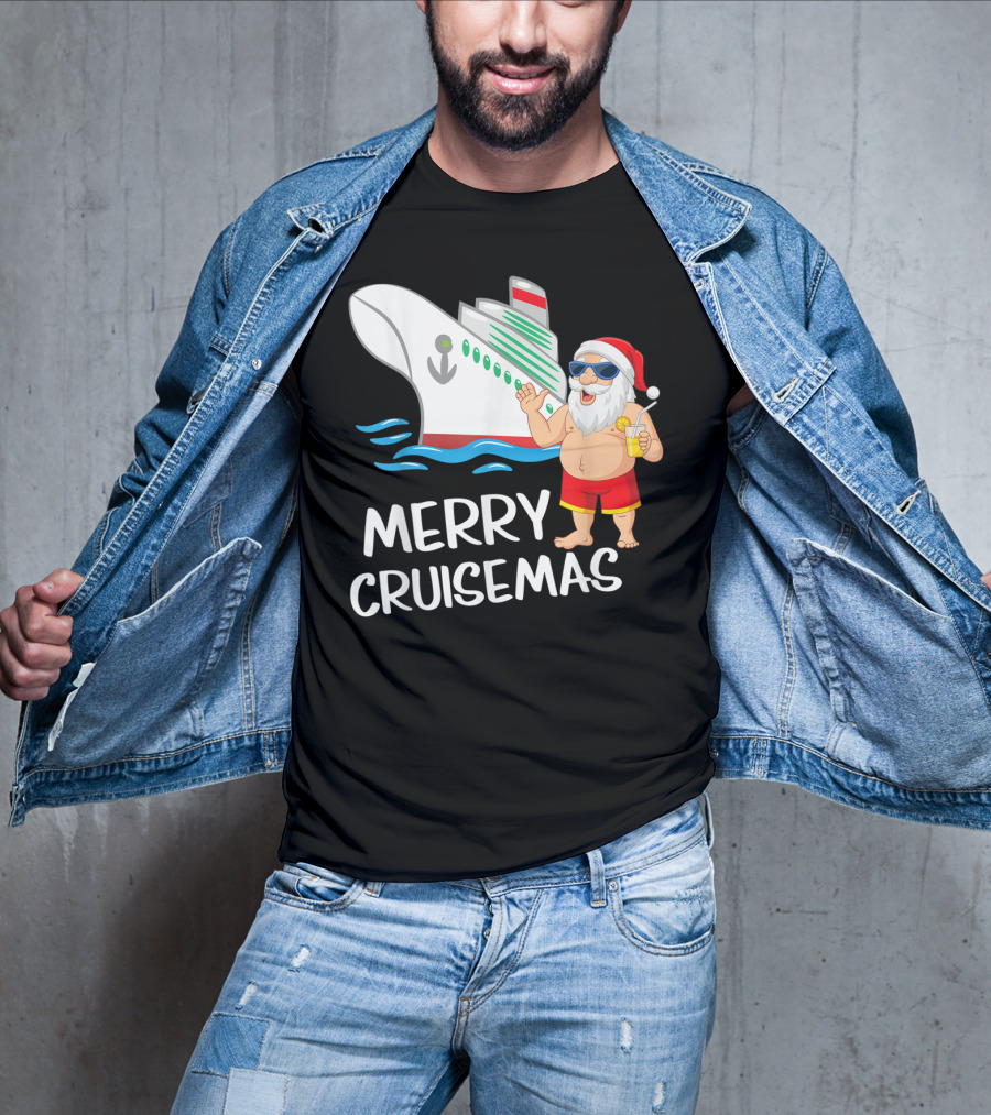 Merry Cruisemas Santa Claus Tropical Vacation Cruise Ship T-Shirt