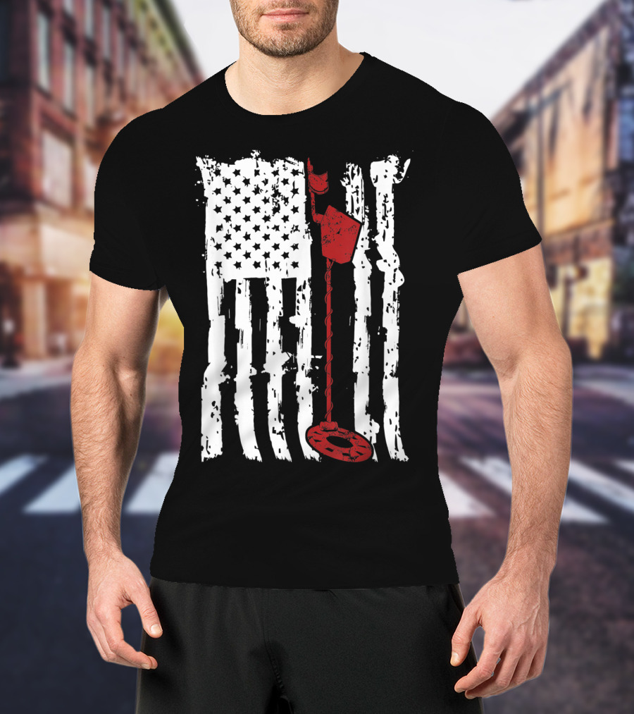 Metal Detector Vintage American Flag T-Shirt