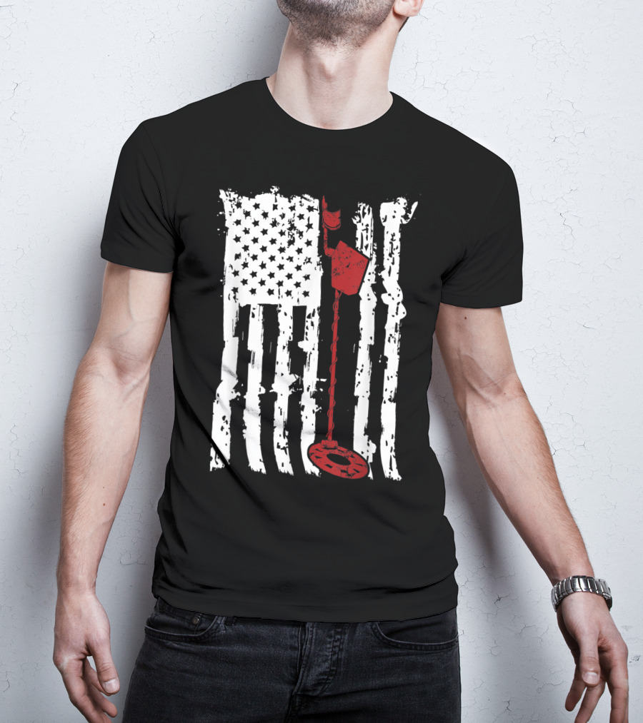 Metal Detector Vintage American Flag T-Shirt