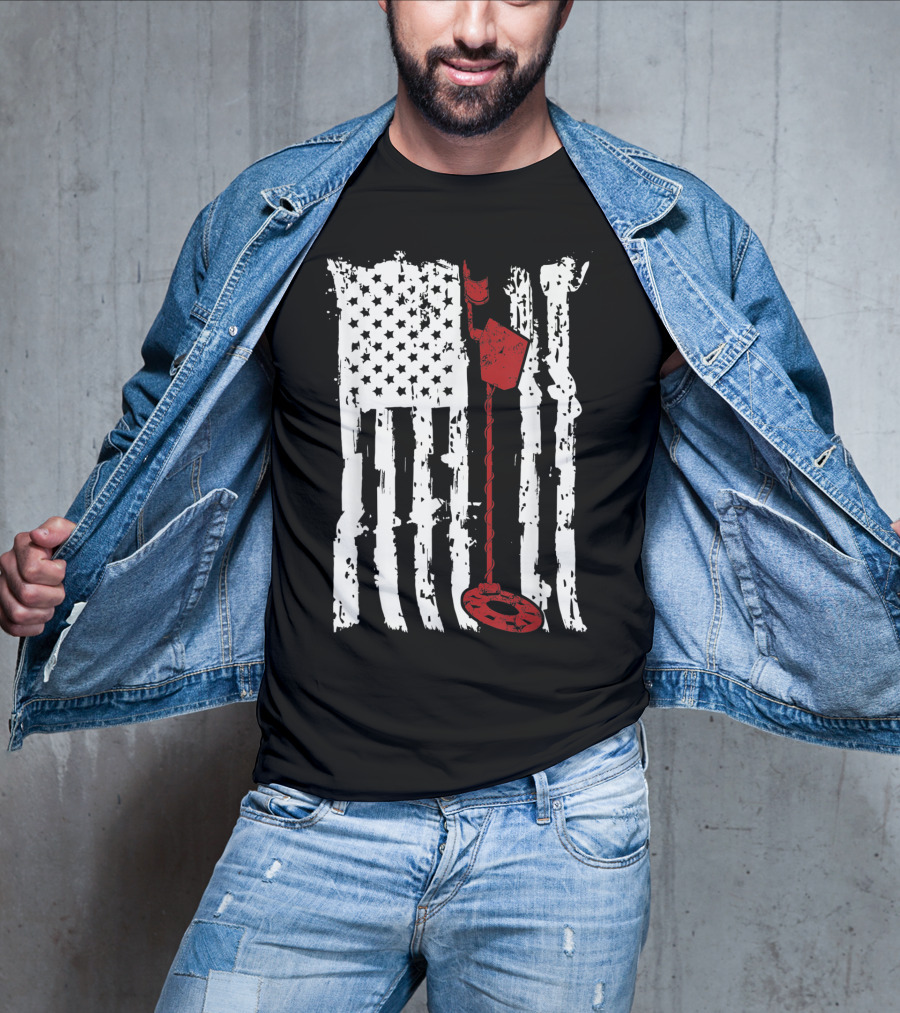 Metal Detector Vintage American Flag T-Shirt