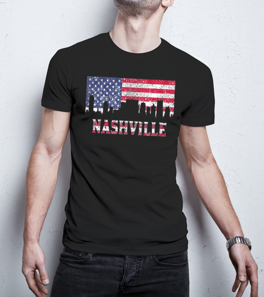 Nashville American Flag Skyline Country Music Lovers T-Shirt
