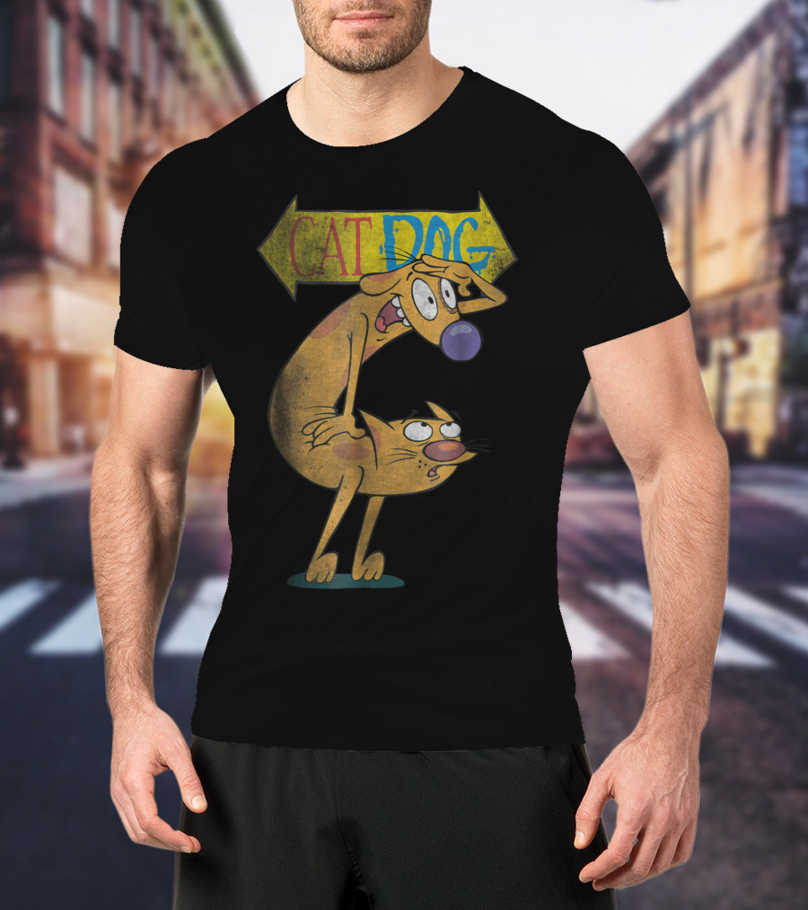 Nickelodeon CatDog Characters With Yellow Direction Arrow T-Shirt