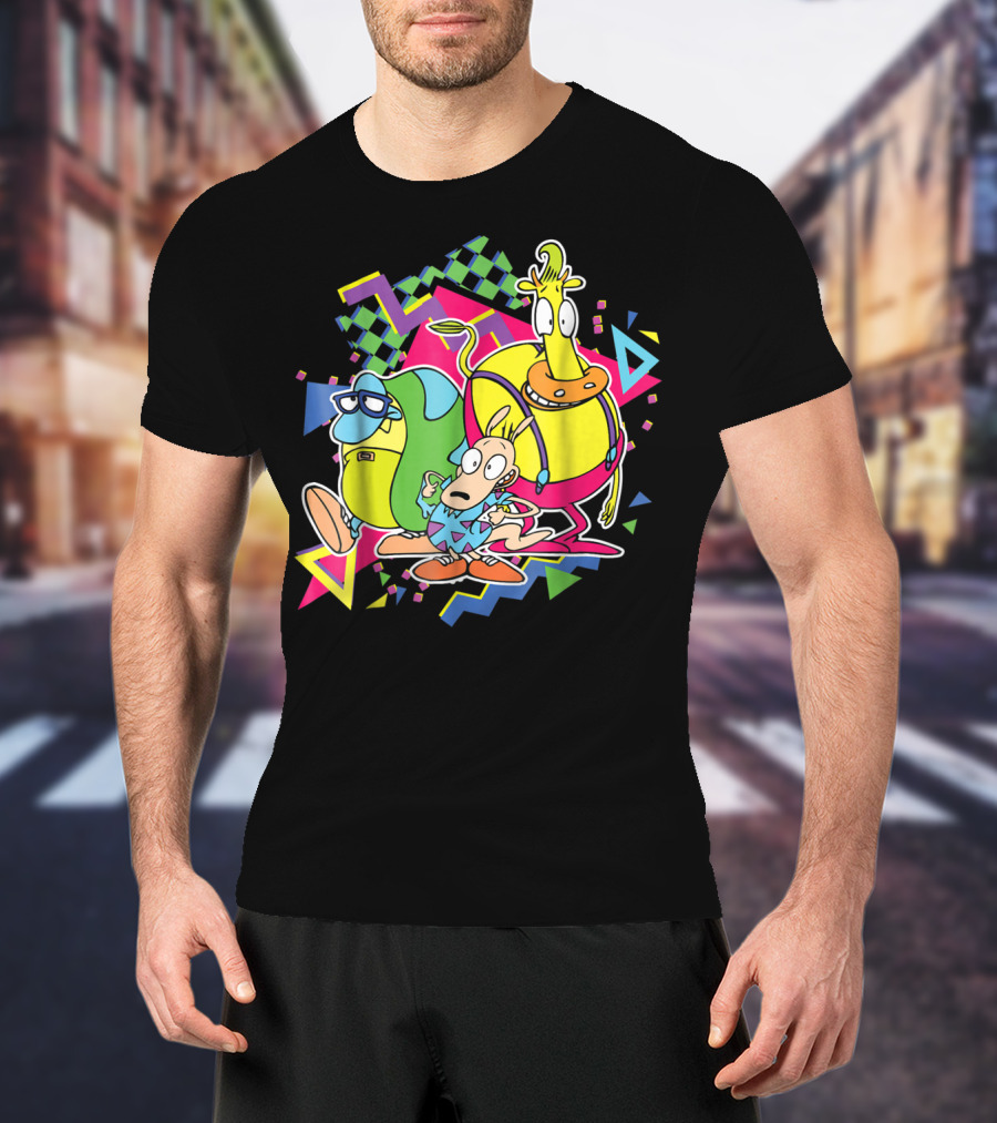 Nickelodeon Rocko's Modern Life 90's Characters With Geometric T-Shirt